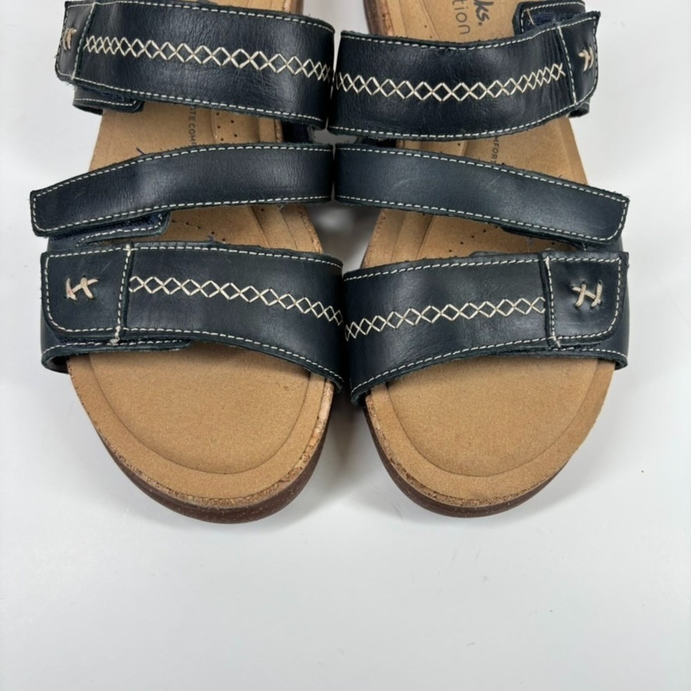 Clarks Roseville Bay Women's US 9M Black Leather Comfort Strappy Slide Sandals - Picture 2 of 16